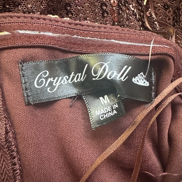 🆕Crystal Doll Brown Sequins Strapless Dress - Picture 14 of 16